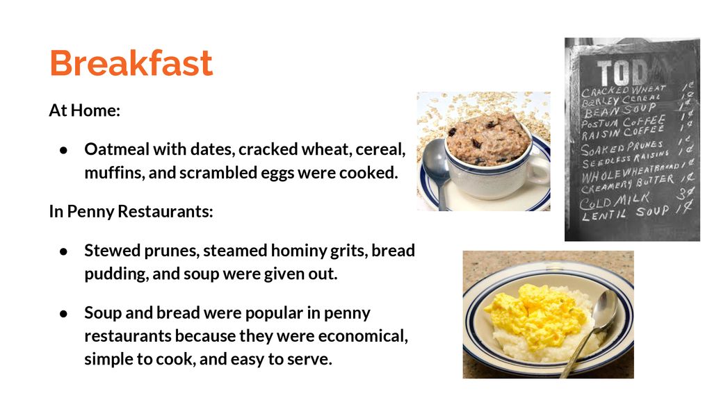 what did people eat for breakfast in the 1930s?