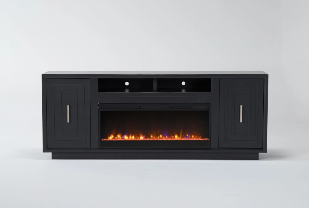 black entertainment center with fireplace